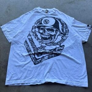 Vintage Metal Mulisha White Boxy Y2K Skull Graphic Tee Streetwear Size L